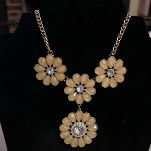 Time and Tru Yellow Flower Statement Necklace with Crystal Accents